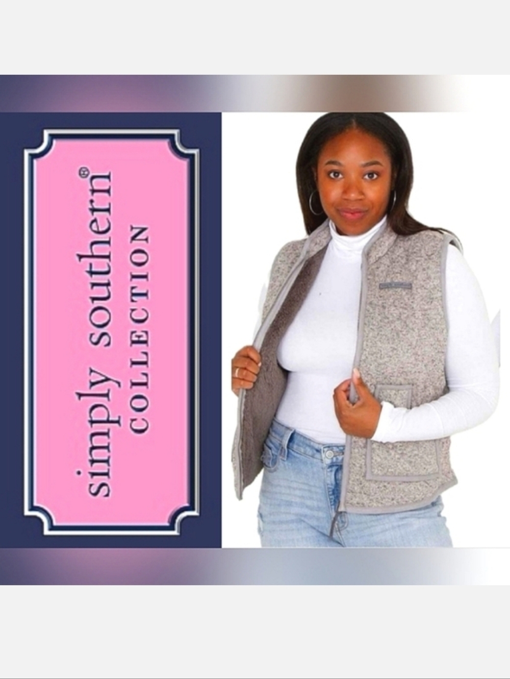 Simply Southern Quilted Plush Lined Vest Pockets Heathered Gray Sz S-M Cabincore